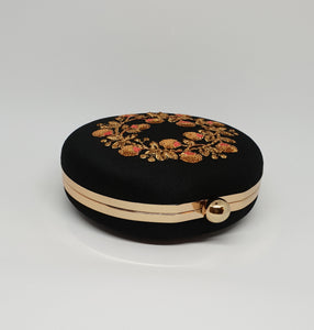Black Embroidered Box Clutch