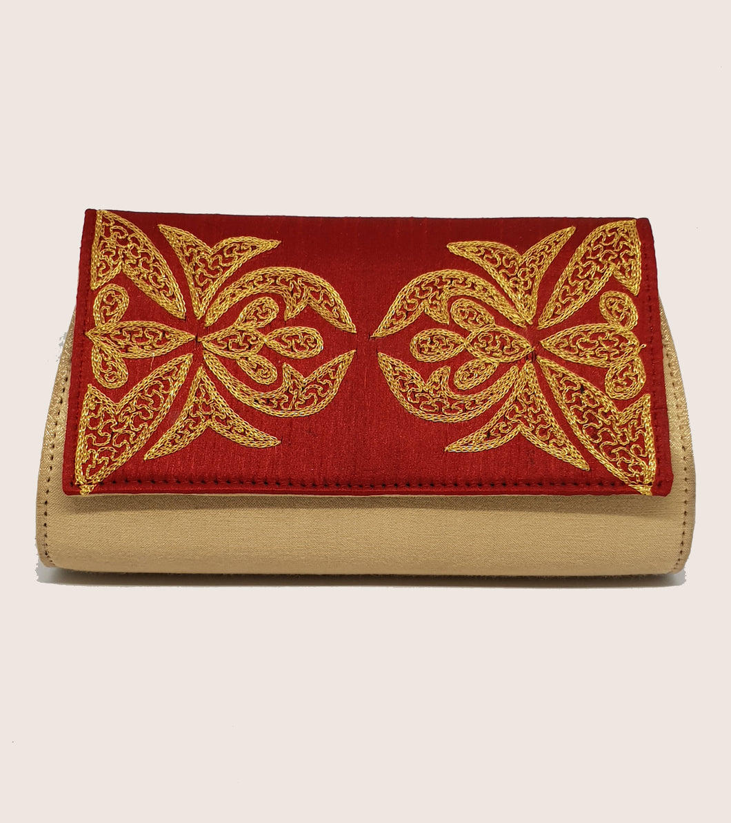 Red with Gold Design Hand Embroidered