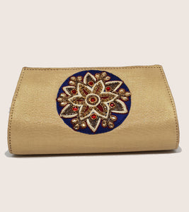 Gold with Centre Floral Design Hand Embroidered