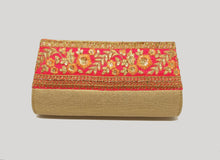 Load image into Gallery viewer, Orange Floral Jute Clutch