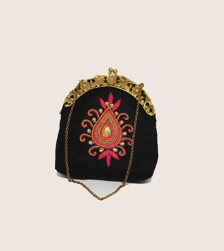 Black with Pink Embroidered Vintage