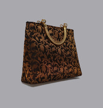 Load image into Gallery viewer, Black Floral Gold Handle Bag