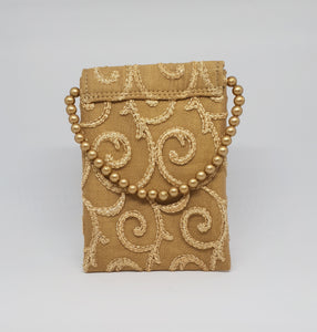 Gold Beaded With Simple Design Mobile Pouch
