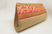 Load image into Gallery viewer, Orange Floral Jute Clutch