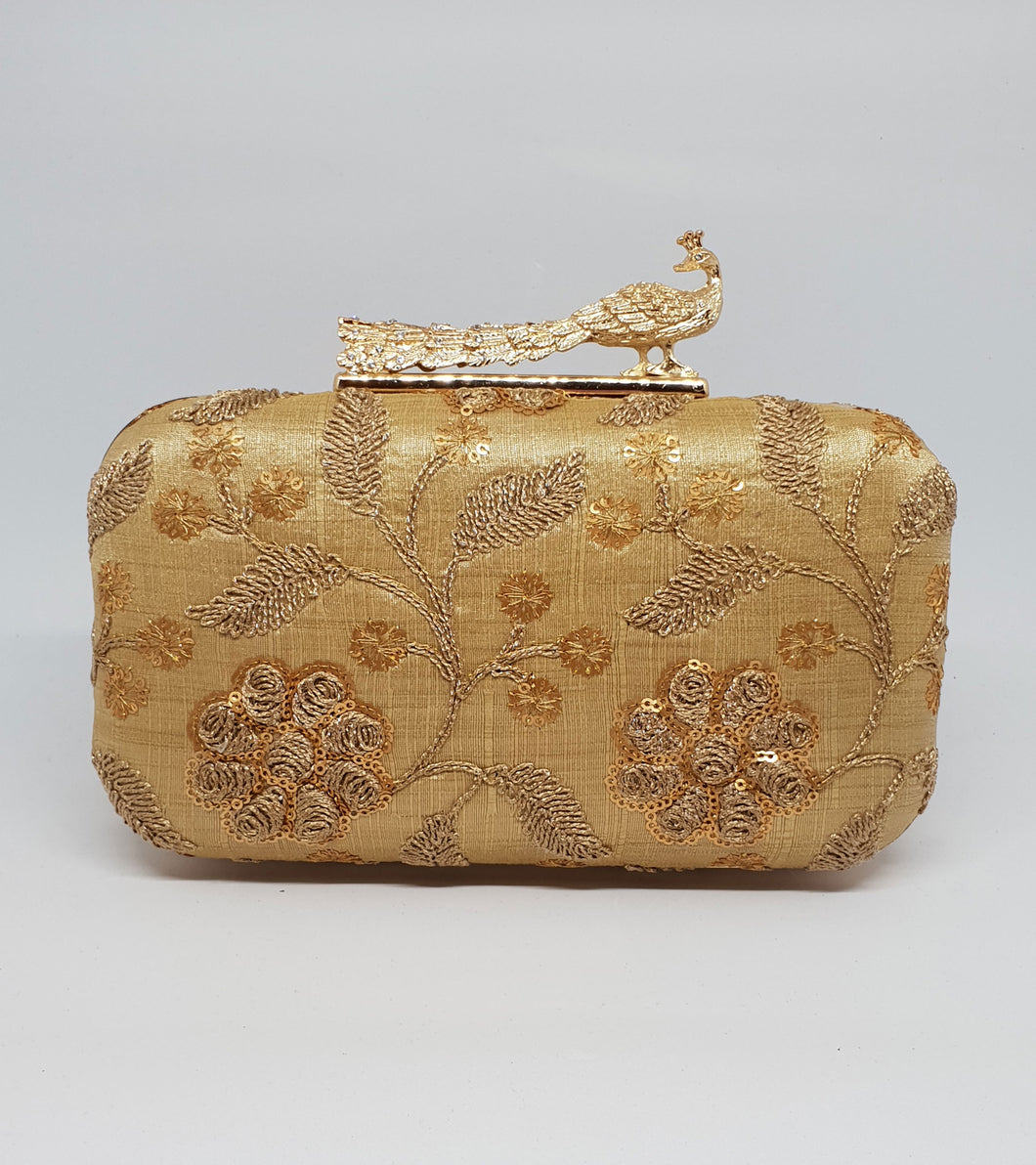 Gold Embroidered Box Clutch