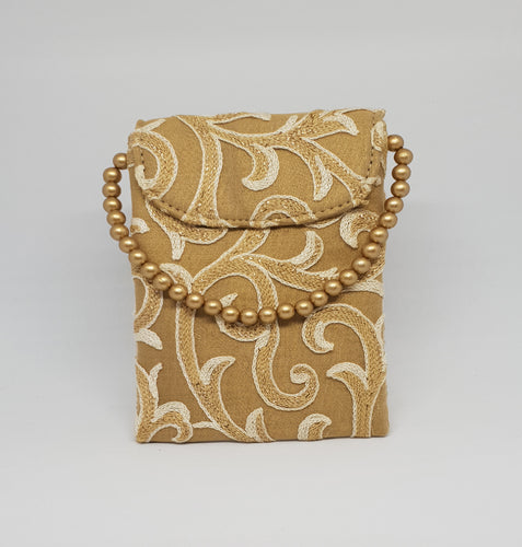 Gold Beaded With White lace Mobile Pouch