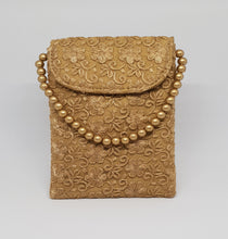 Load image into Gallery viewer, Three Petal Flowered Gold Beaded Pouch