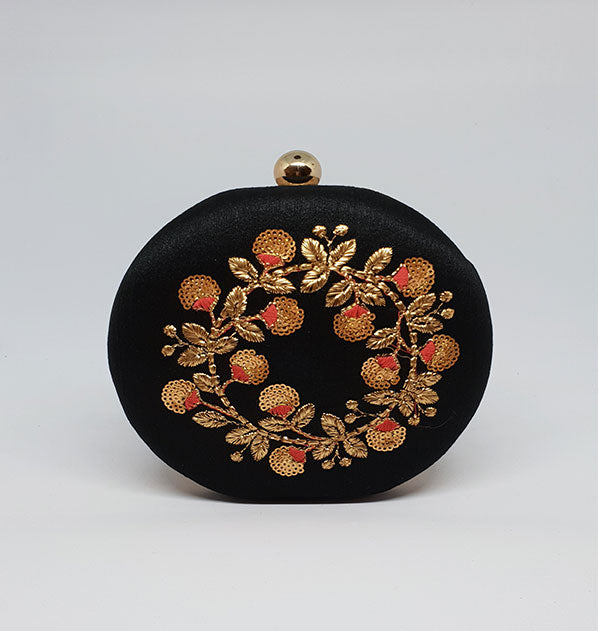 Black Embroidered Box Clutch