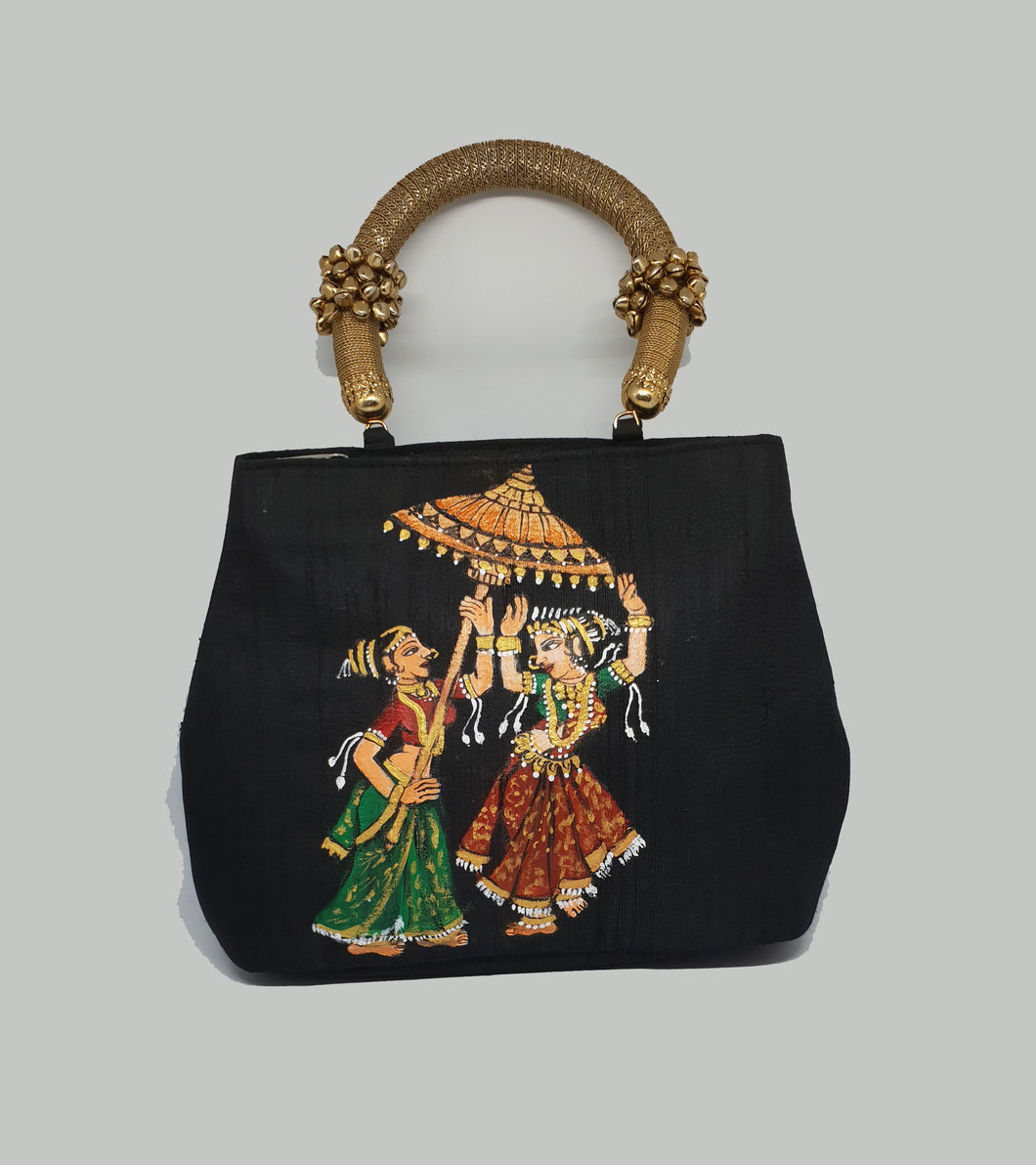 Black Painted Ghungroo Handle Bag