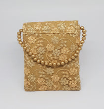 Load image into Gallery viewer, Gold Beaded Tiny Flowered Mobile Pounch