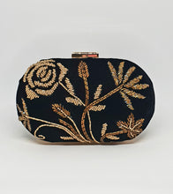Load image into Gallery viewer, Black Velvet Beaded Clutch