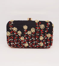 Load image into Gallery viewer, Embroidered Black Silk Clutch