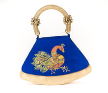 Load image into Gallery viewer, Artisan Handmade Painted Peacock Drawing Ghungroo Handle Hand Bag
