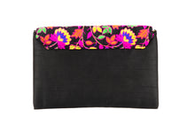 Load image into Gallery viewer, Artisan Handmade Floral Embroidered Envelope Clutch with Black Base