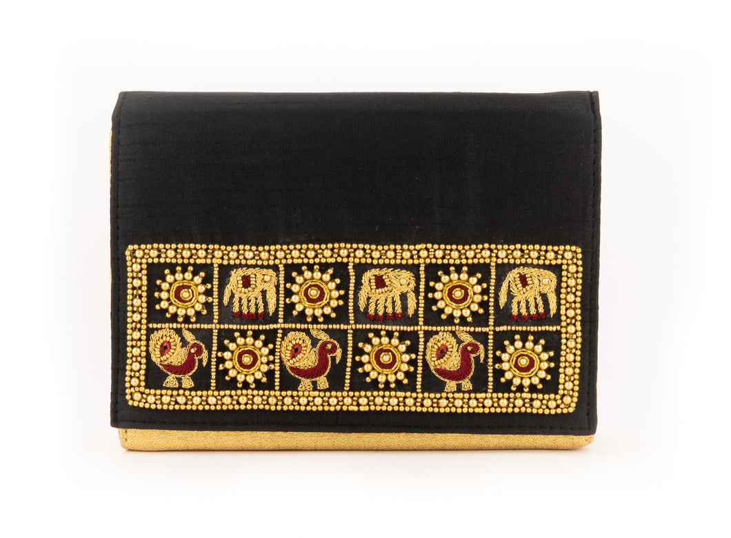Artisan Handmade Black Embroidered Clutch Handbag