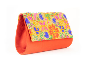 Artisan Handmade Embroided Floral Clutch with Red Base Ladies Purse