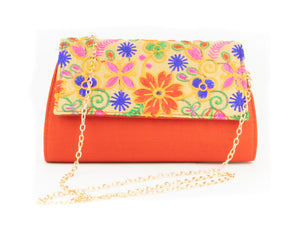 Artisan Handmade Embroided Floral Clutch with Red Base Ladies Purse
