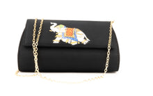 Load image into Gallery viewer, Artisan Handmade Painted Black Clutch with Square Flap