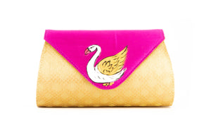 Artisan Handmade Triangle Flap Clutch In Pink with Gold Base