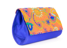 Load image into Gallery viewer, Artisan Handmade Embroidered Orange Clutch with Royal Blue Base
