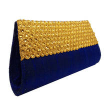Load image into Gallery viewer, Blue with Yellow Beads Clutch