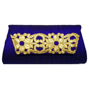 Blue with Gold Flower Clutch