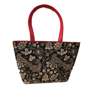 Black with Peacock Print Tote